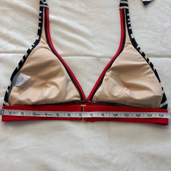 Lands' End Black and White Striped Bikini Top with Red Trim Band Size 10 - Picture 4 of 4